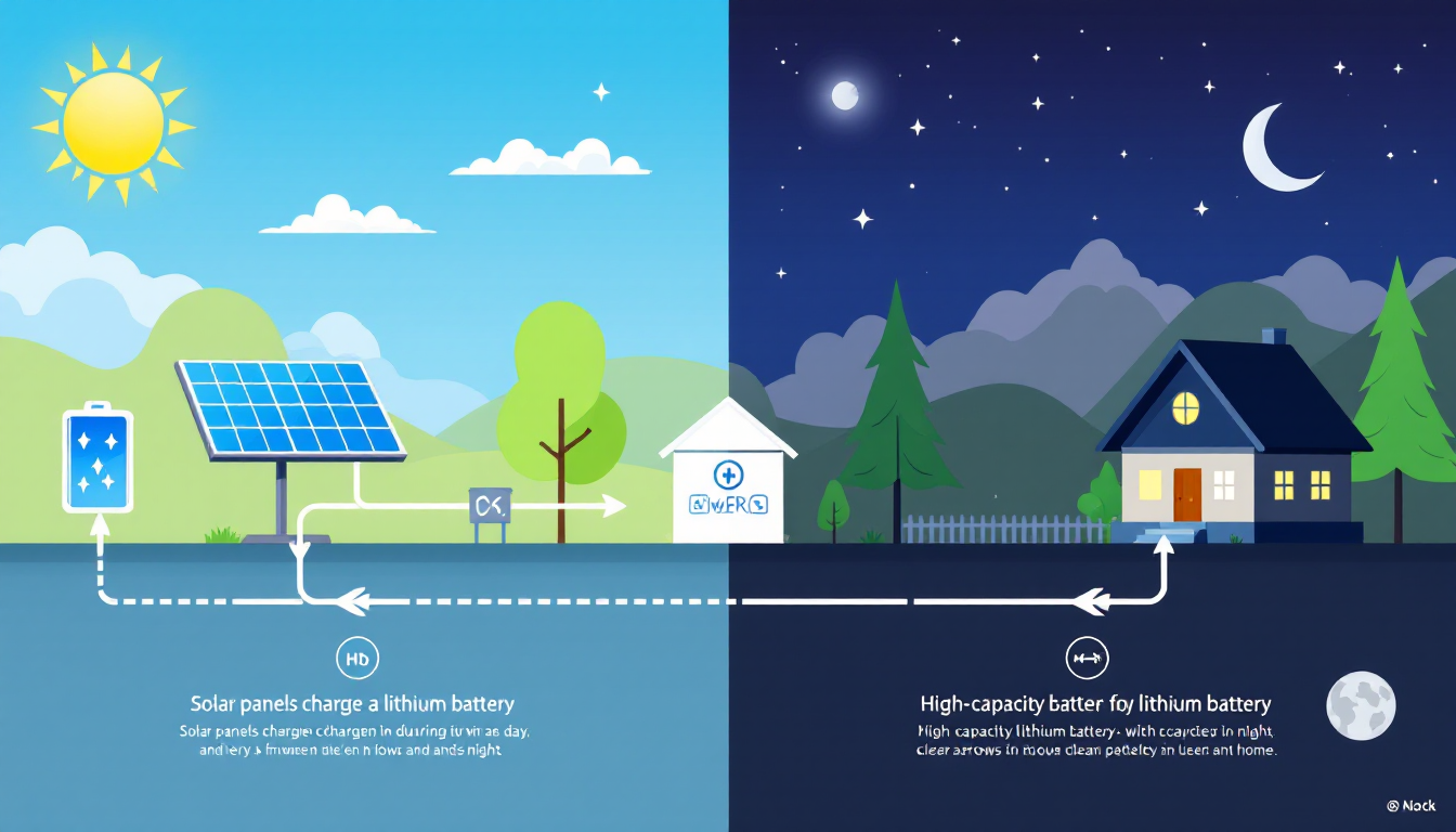 Diagram of how high-capacity lithium batteries improve home solar battery storage efficiency