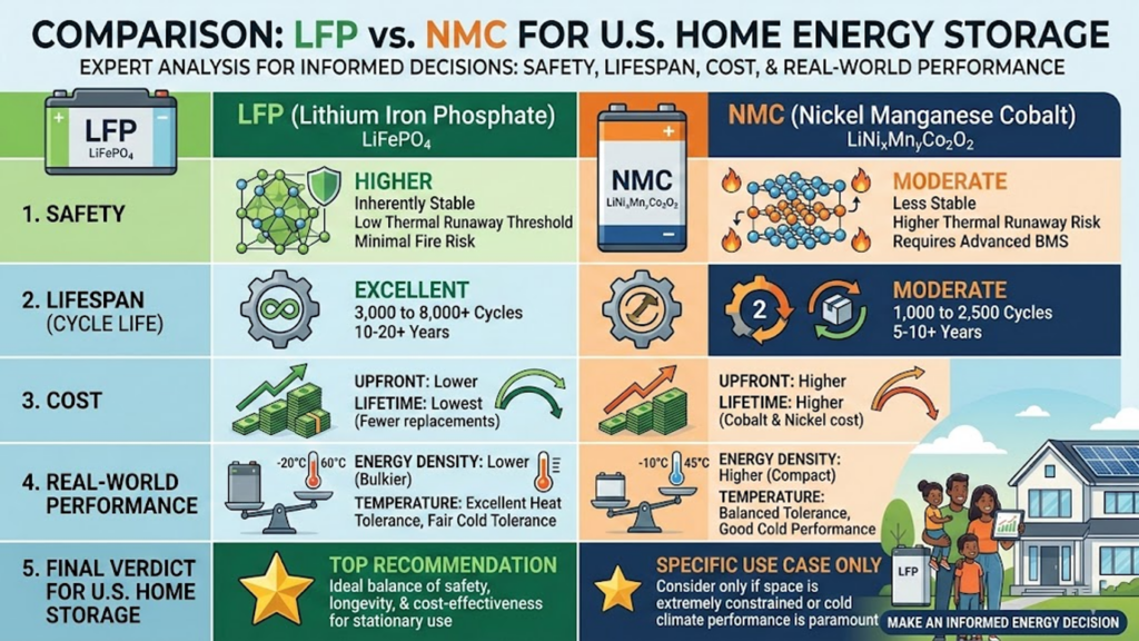 Comparison of LFP vs NMC for home storage