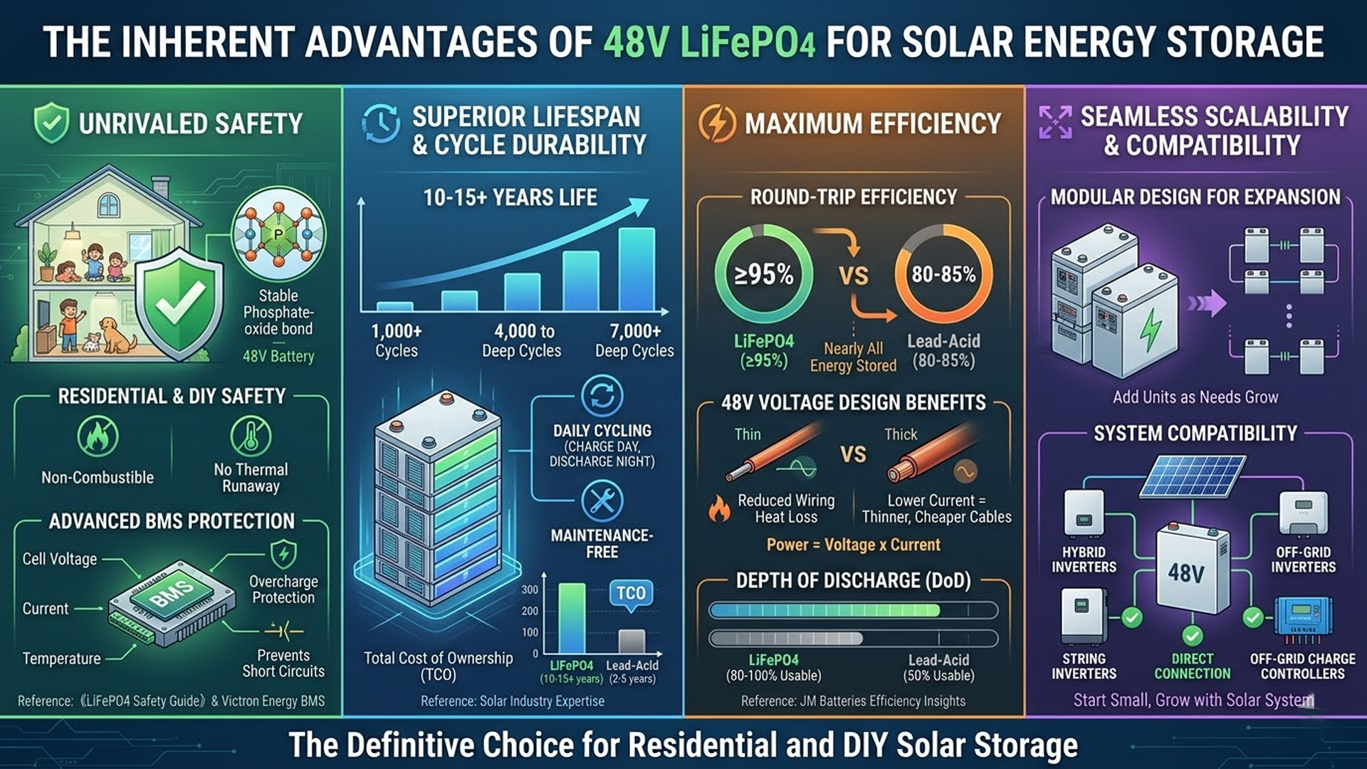 Top Benefits of 48V LiFePO4 Batteries for Solar Storage
