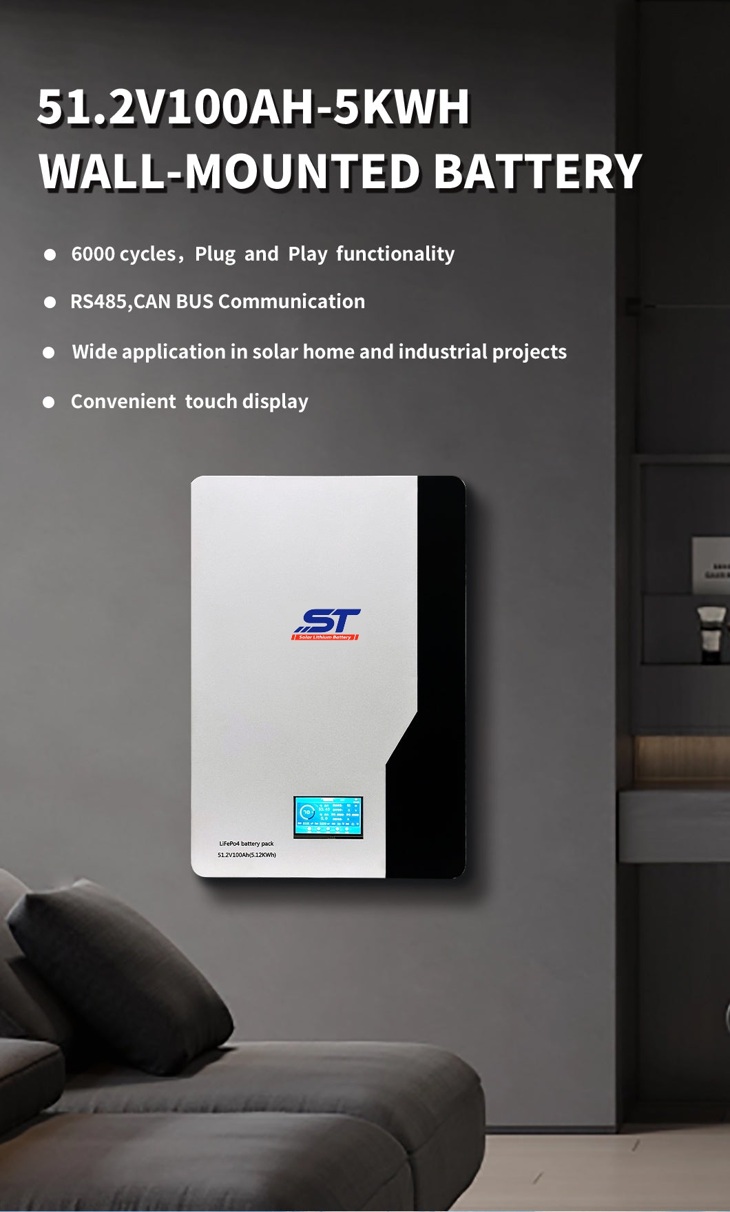 51.2V 100AH 5KWH Lithium Power Wall Battery technical specification image 1