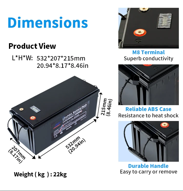 12.8V 200AH Lithium Iron Phosphate Battery Solar Power System Energy Storage Batteries technical specification image 2