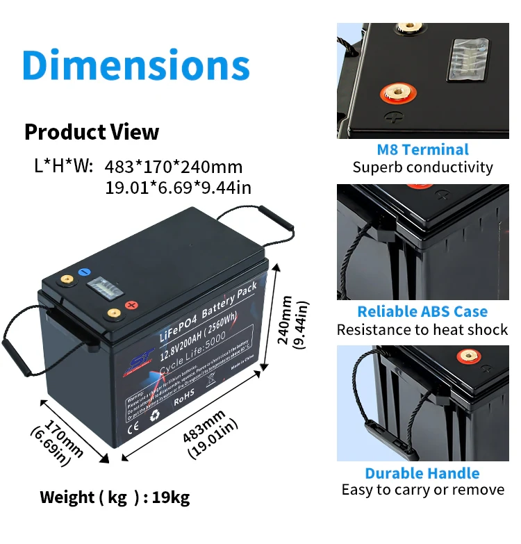 12.8V 200AH Lithium Ion Batteries For Electric Motorcycle technical specification image 2