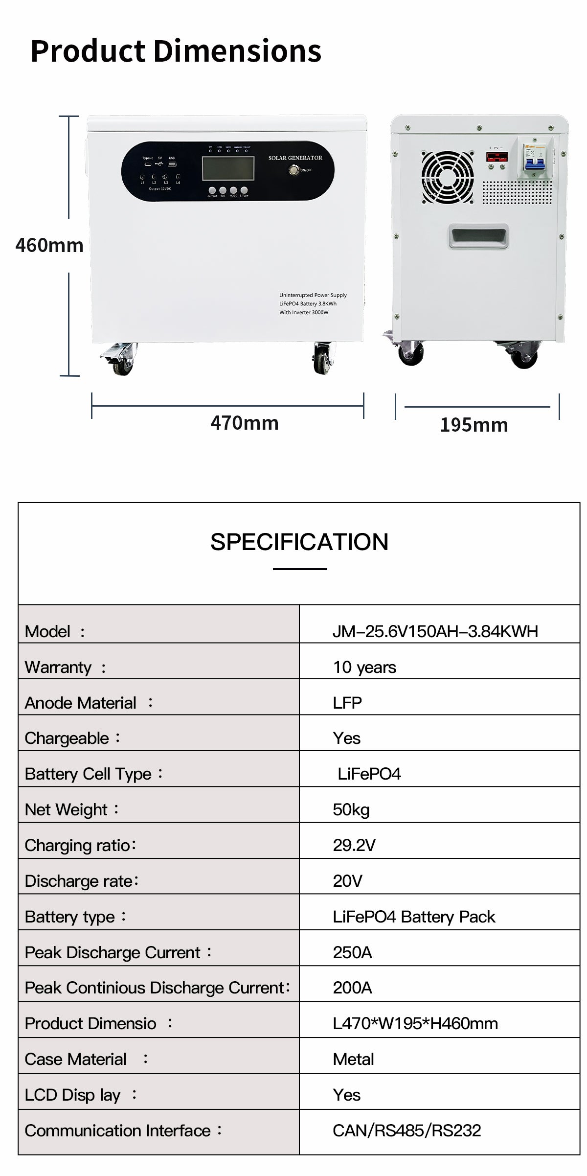 25.6V 100Ah 150Ah Home Solar Battery Pack Energy Storage All in One Battery technical specification image 6