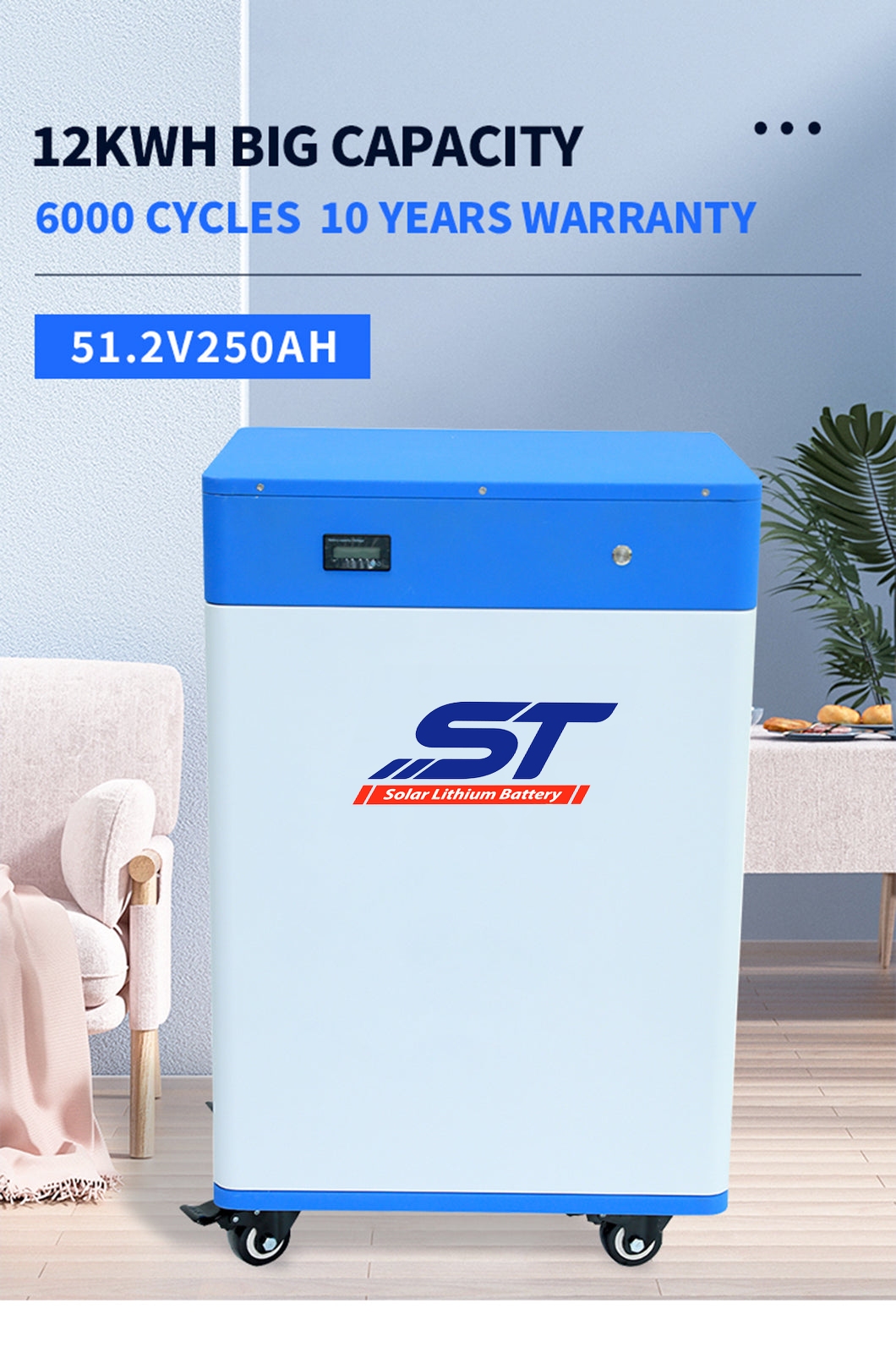 51.2V 250Ah Moveable Design Lithium Ion Battery technical specification image 1