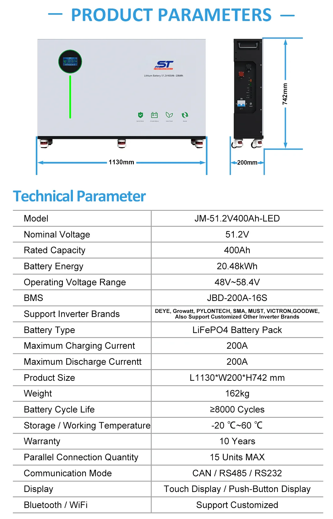 ST 20kwh Battery Backup for Complete Home Energy Storage System technical specification image 4