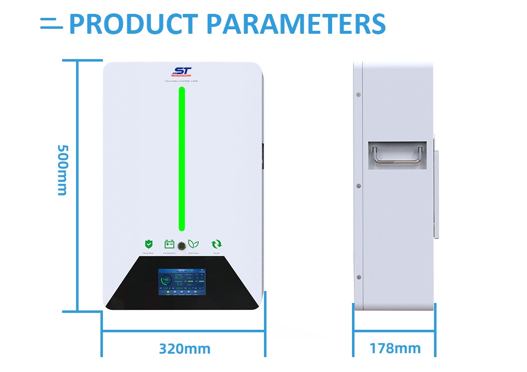 ST 24V 100AH 2.56Kwh Lithium Ion Battery Charger For Household Solar Energy Storage System technical specification image 2