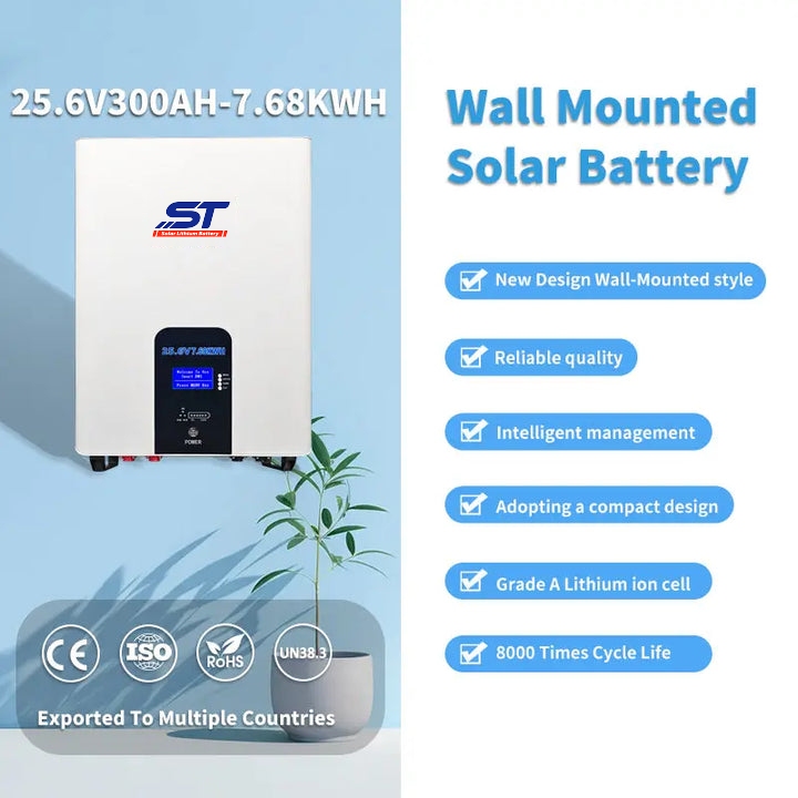 ST Wall-Mounted Lithium Battery 25.6V Multiple Capacities 100ah 200ah 300ah High-Capacity Lithium Battery