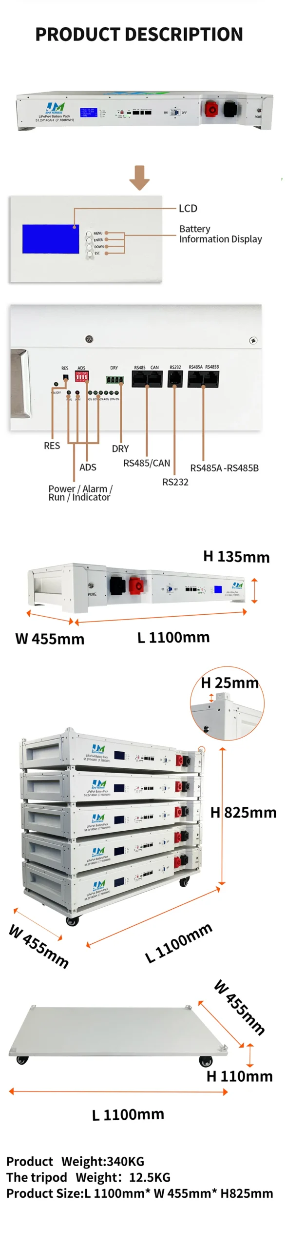 51.2V 48V 138ah LiFePO4 Solar Power System Home Solar Power System Energy Battery technical specification image 3