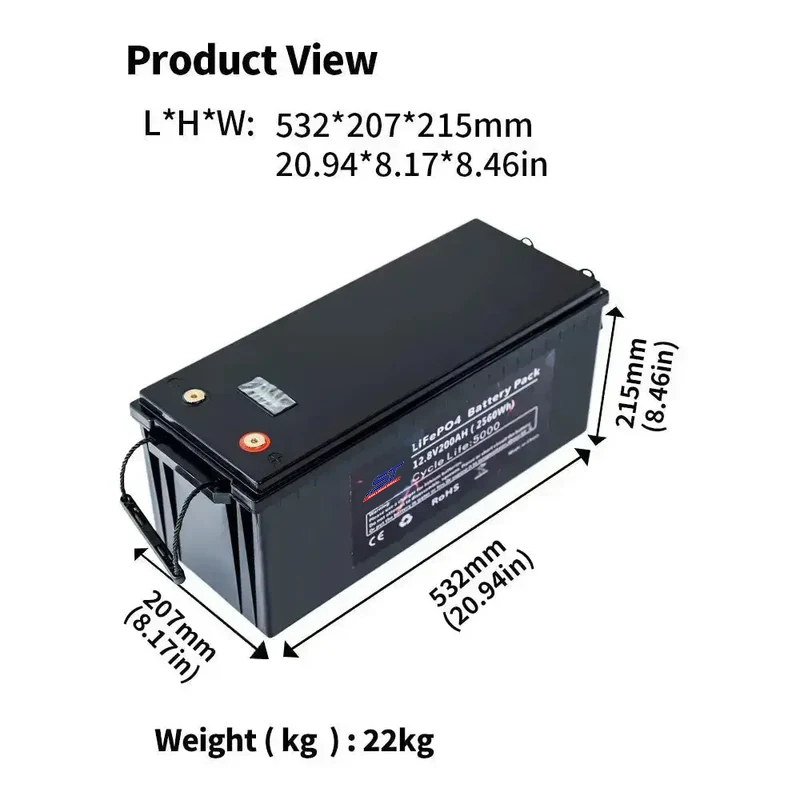 12.8V 200AH Lithium Iron Phosphate Battery Solar Power System Energy Storage Batteries