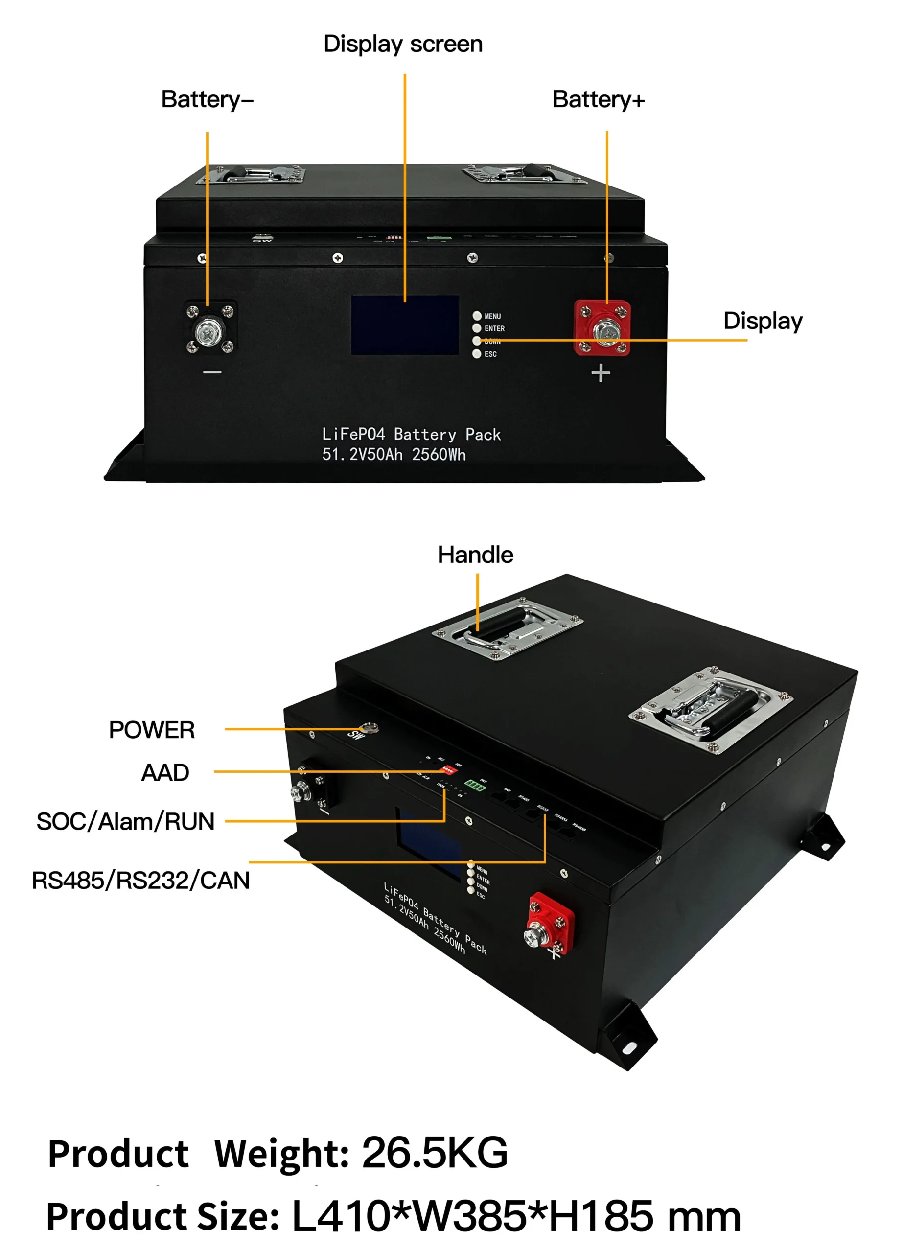 51.2V 50AH 100AH Rechargeable Batteries Pack LiFePO4 Lithium Ion Solar Battery technical specification image 4