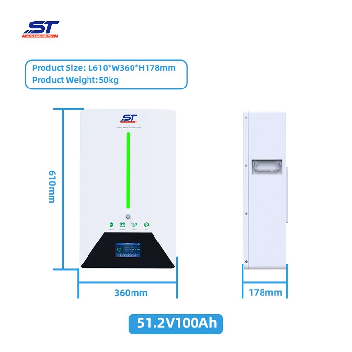 ST Factory Outlet EU Inventory Wall Mounted 48V 51.2V 100ah 5kwh LiFePO4 Battery with BMS System
