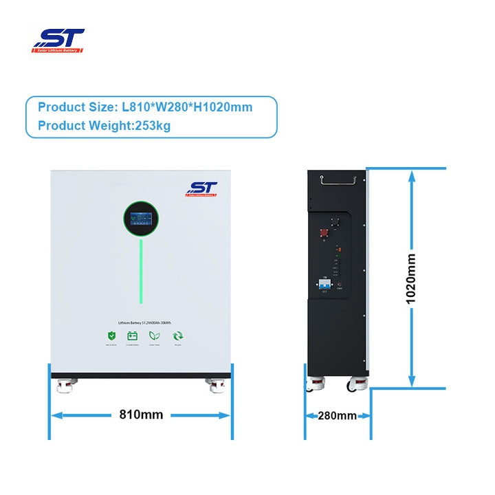 ST Factory Price 48V 51.2V 600ah 30kwh LiFePO4 Lithium Ion Battery for Residential Household Solar Energy Storage