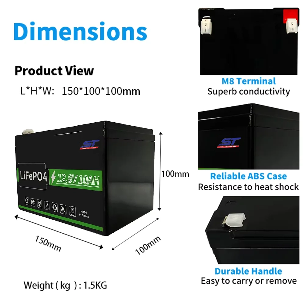 China Goods Wholesale 12.8V 12V 10Ah 20Ah 30Ah 50Ah 100Ah 200Ah Solar Energy Battery technical specification image 2