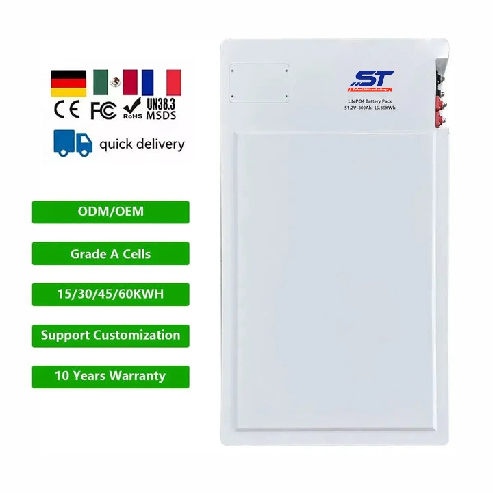 48V 300Ah 15KWH Wall Mounted Solar Energy Storage Battery