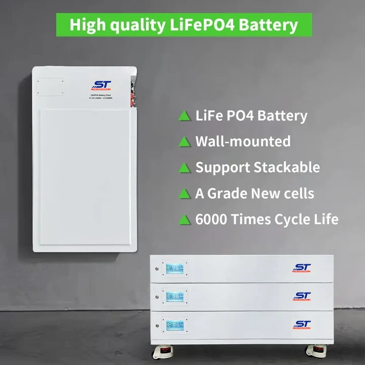 ST High-Energy Solar Storage System Home Use 48v 51.2v 100Ah 200Ah 300Ah 400AH 20KWh stacked LiFePO4 Battery